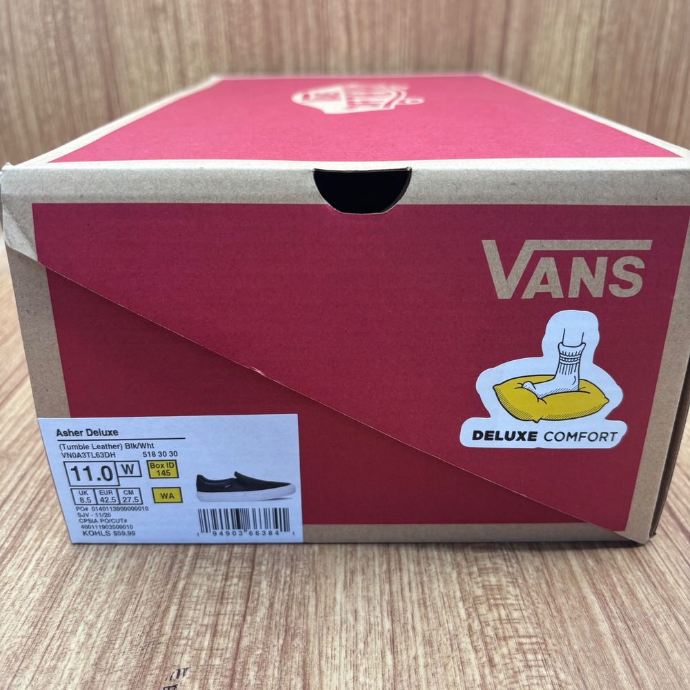 Vans Asher Deluxe Slip On Women 11 Black Tumble Leather New Ortholite V - Picture 6 of 6